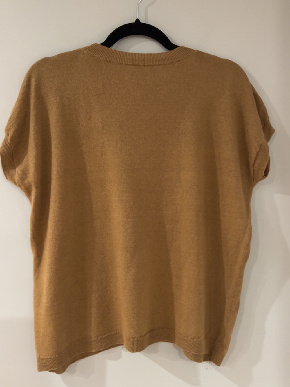 Eileen Fisher Organic Linen & Organic Cotton Blend Camel Short Sleeve Knit Top - Picture 3 of 3